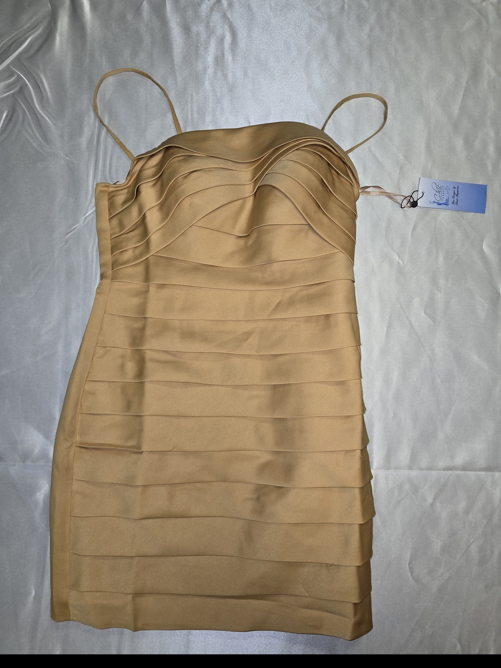 Gold Spaghetti-Strap Tiered Mini Dress